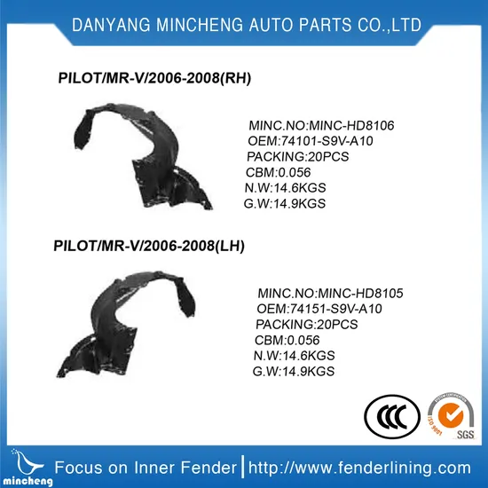Inner Fender Rubber Liner 74101-T2j-A01 74151-T2j-A01 for Honda′ Saccord